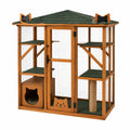 Enclos extérieur pour chat 110 x 75 x 115 cm en bois brun vert avec plateformes et griffoir