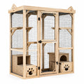 Cage pour chat 120 x 60 x 180 cm en bois naturel et métal avec niches et plateformes