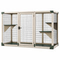 Enclos extérieur pour chat 180 x 90 x 120 cm en bois et métal beige vert avec étagères