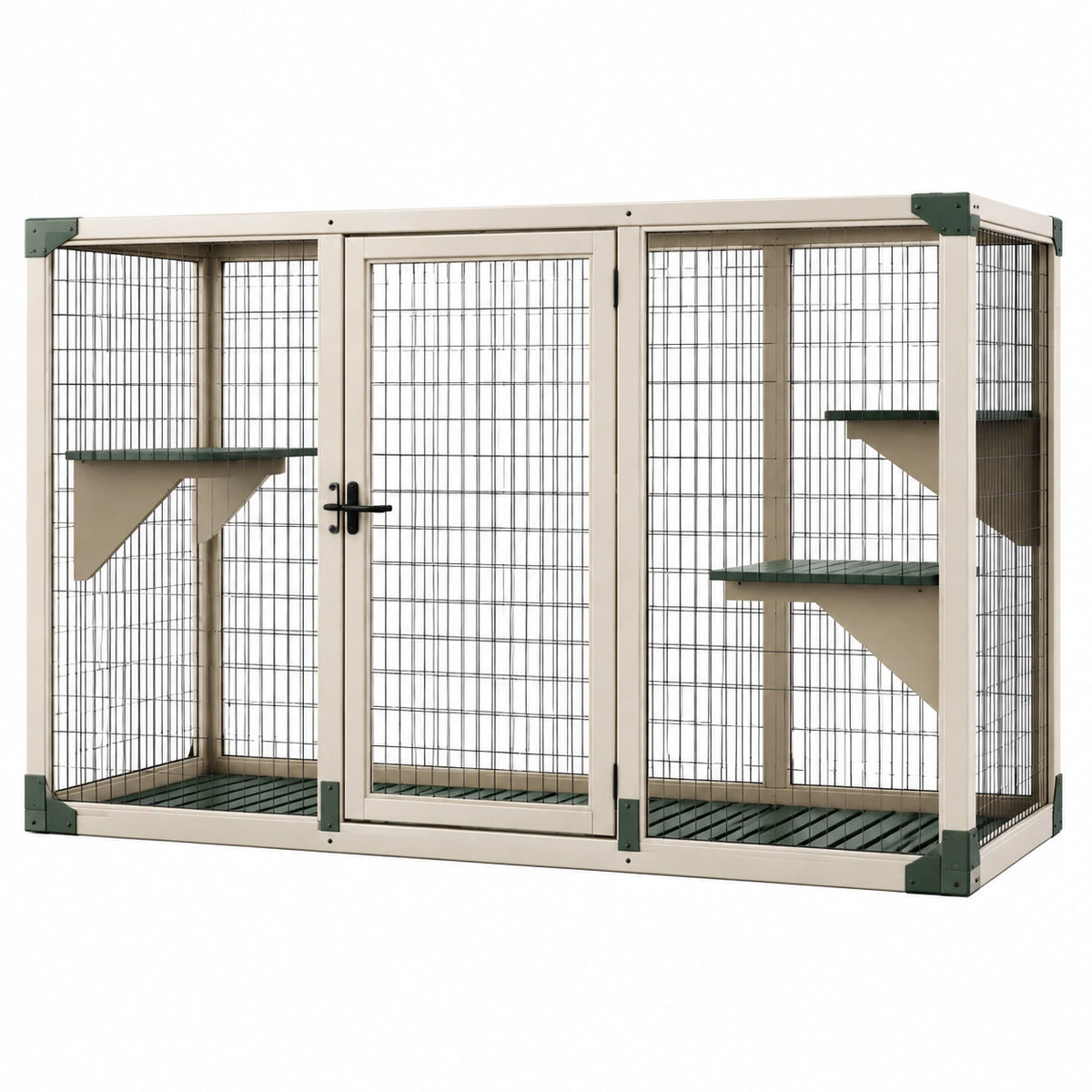 Enclos extérieur pour chat 180 x 90 x 120 cm en bois et métal beige vert avec étagères