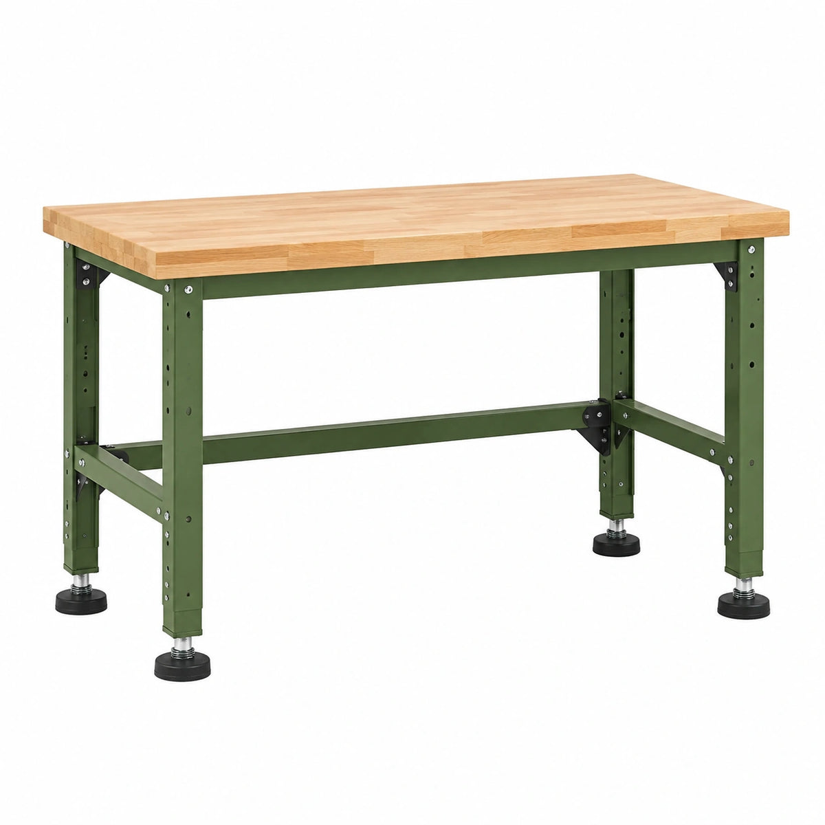 Établi 120 x 60 x 85 cm en bois massif et acier vert réglable