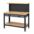 Établi 120 cm en acier noir et panneaux bois avec panneau perforé et 2 tiroirs style industriel