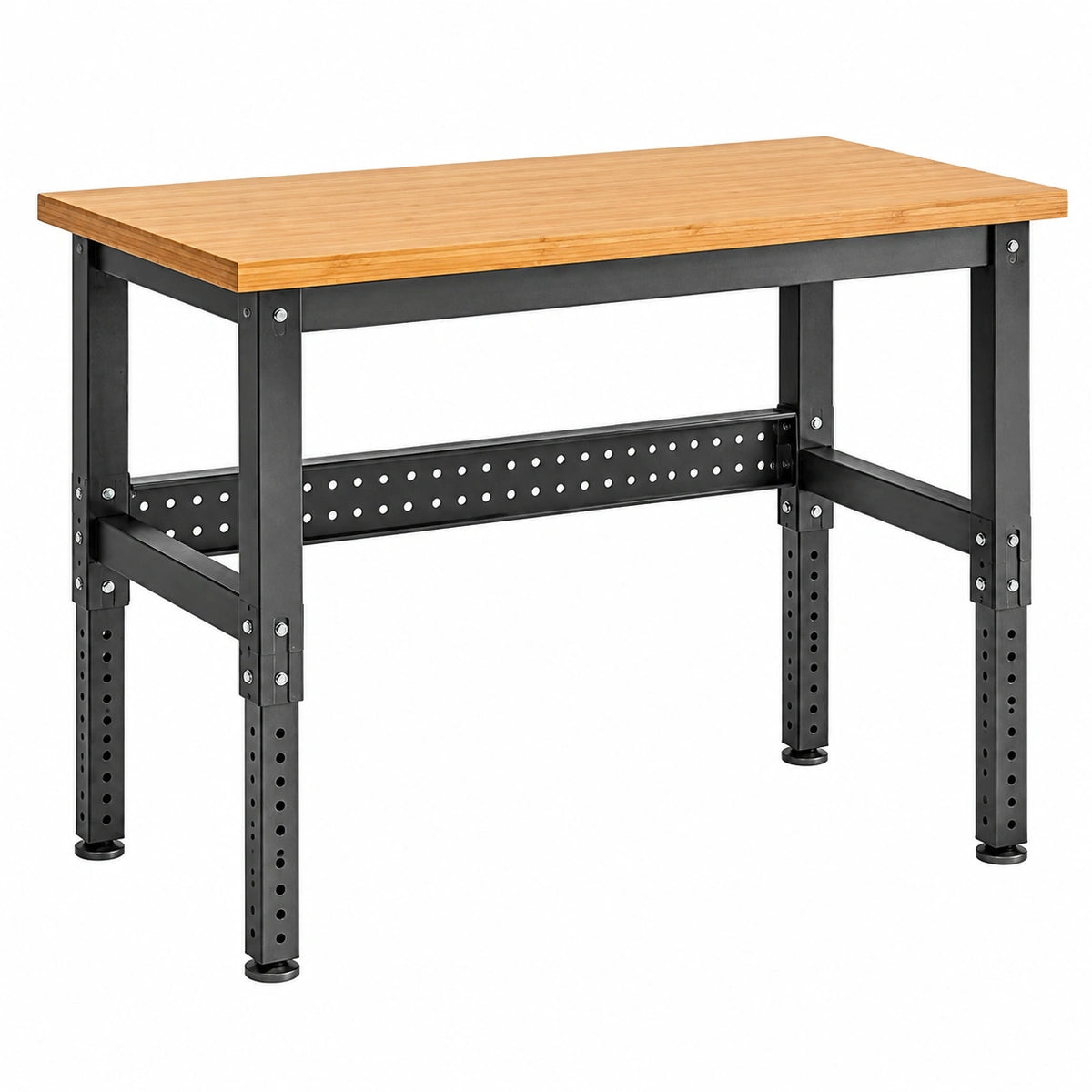 Établi 120 x 60 x 90 cm en bambou et acier noir réglable pour atelier style industriel
