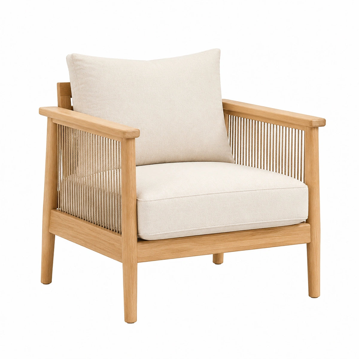 Fauteuil 76 x 75 x 82 cm en bois naturel et tissu beige style contemporain