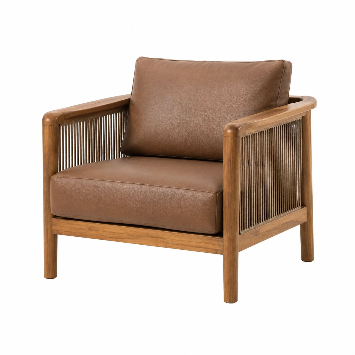 Fauteuil 78 x 80 x 78 cm bois brun assise aspect cuir style naturel