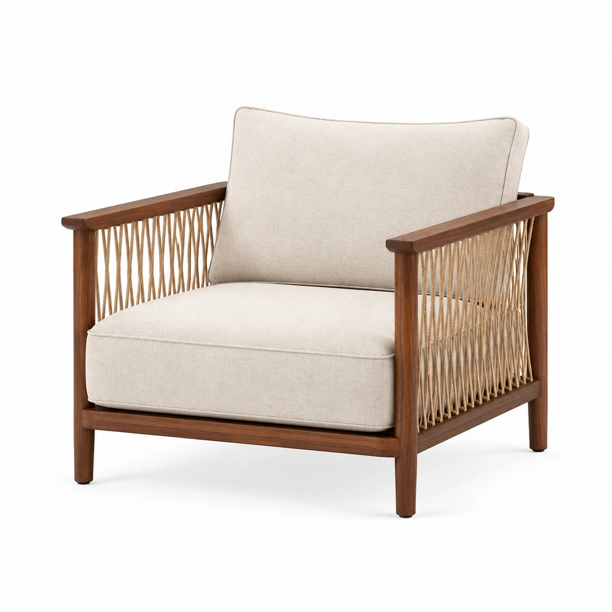 Fauteuil 80 x 78 x 82 cm en bois beige avec accoudoirs tressés