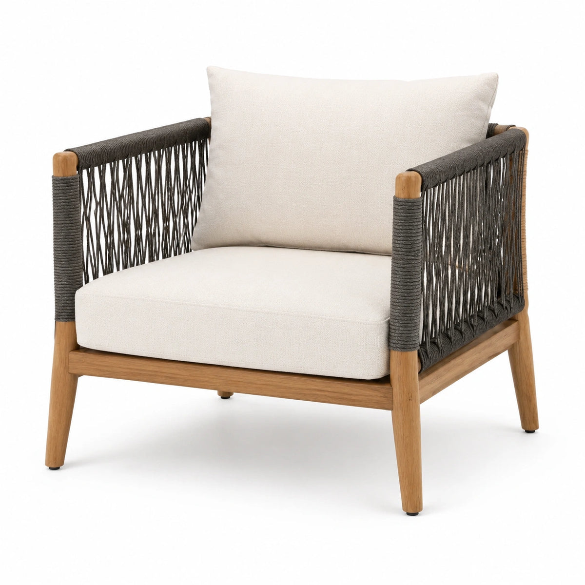 Fauteuil de jardin 75 x 80 x 75 cm en bois et cordage gris avec assise beige style naturel