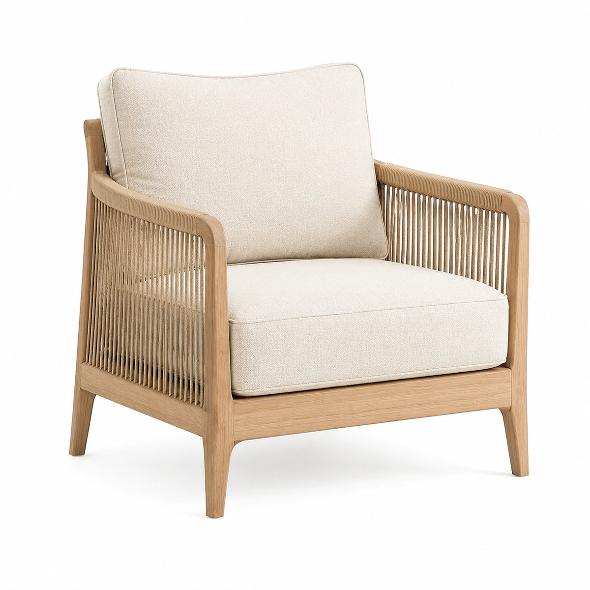 Fauteuil 76 x 82 x 82 cm en bois beige naturel avec accoudoirs tressés style contemporain