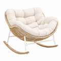 Fauteuil à bascule 100 x 90 x 90 cm en rotin beige avec assise capitonnée