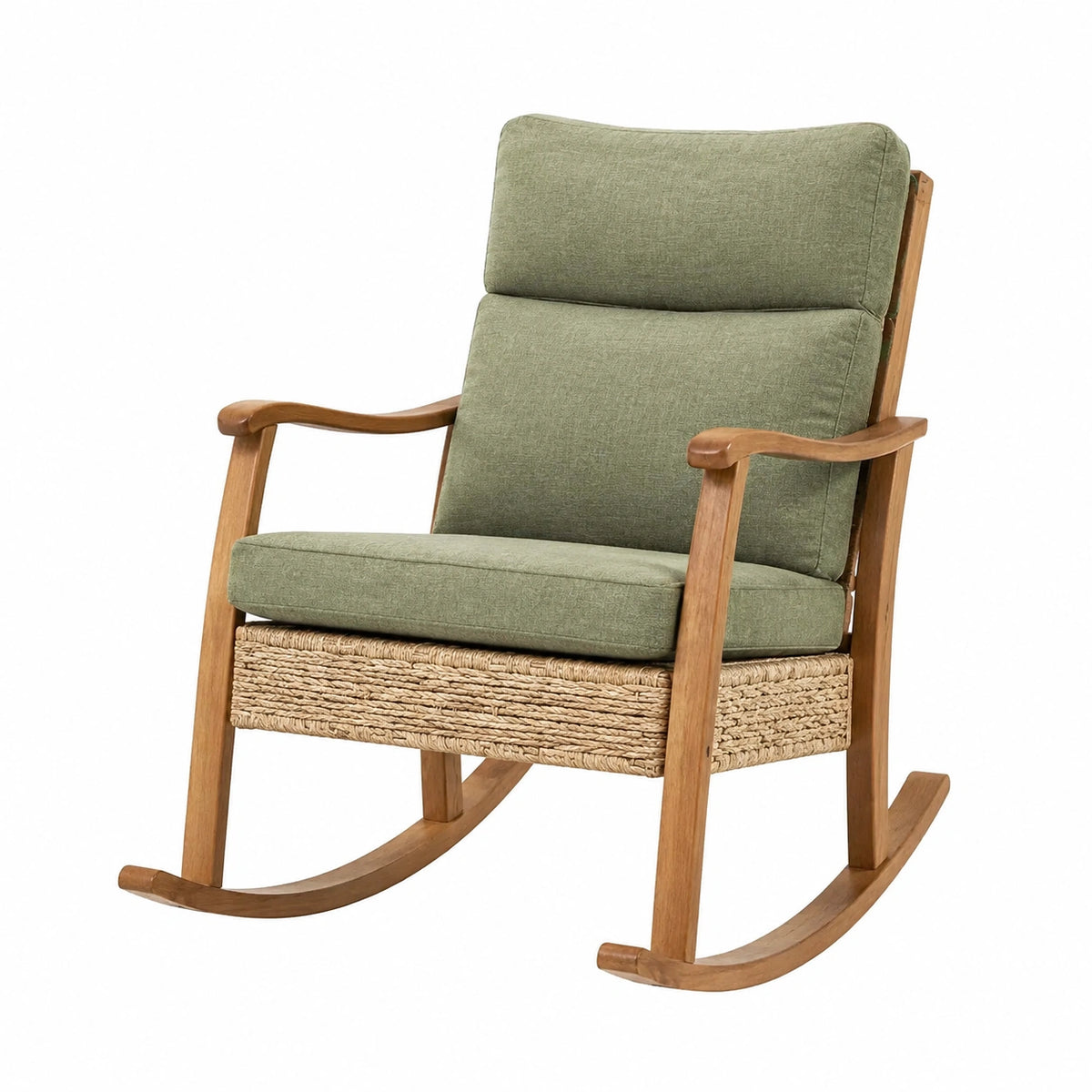 Fauteuil à bascule 68 x 90 x 100 cm en bois et tissu vert style naturel