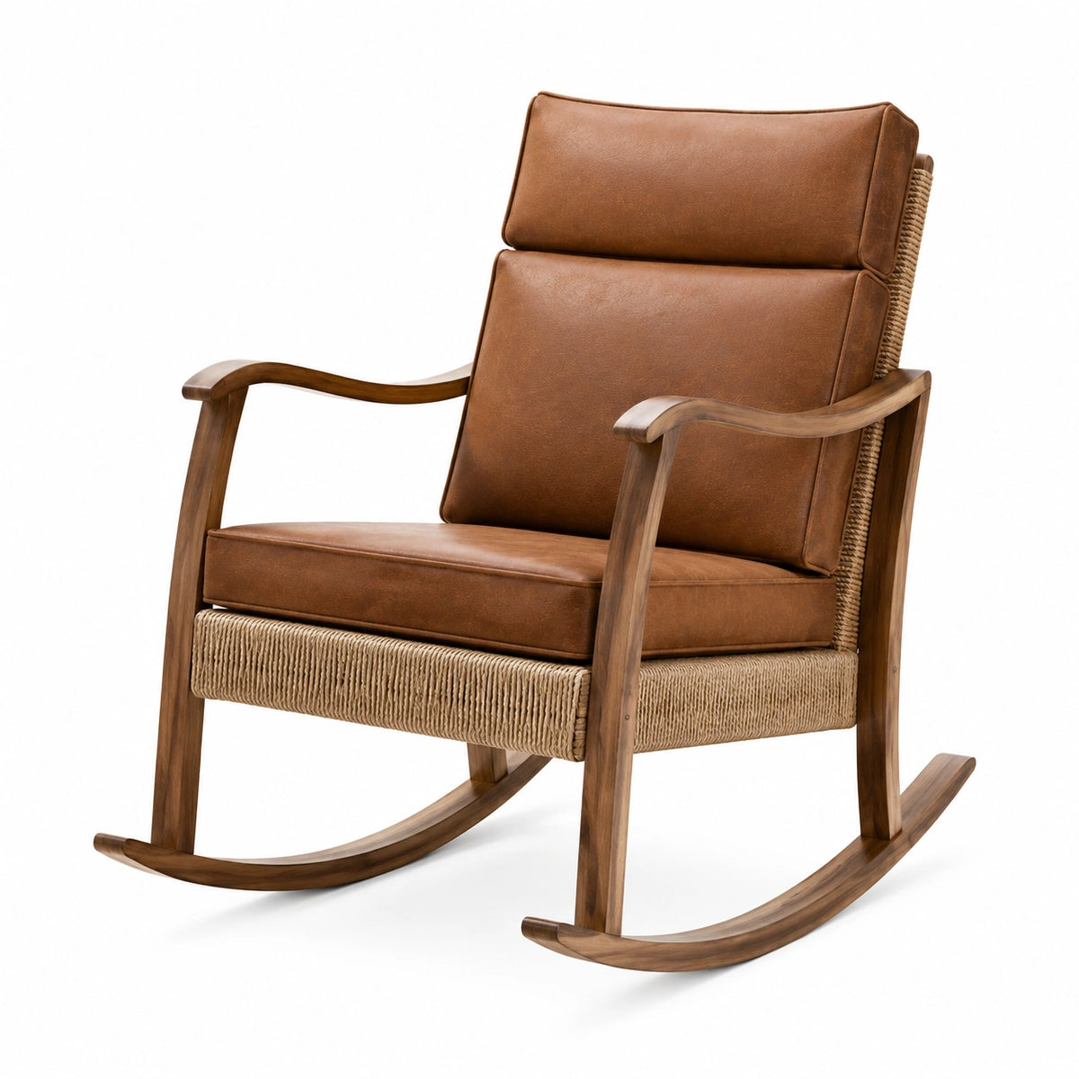 Fauteuil à bascule 68 x 93 x 100 cm brun en bois avec revêtement aspect cuir style vintage