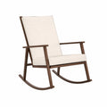 Fauteuil à bascule 95 x 70 x 100 cm en bois marron foncé et tissu blanc cassé style moderne