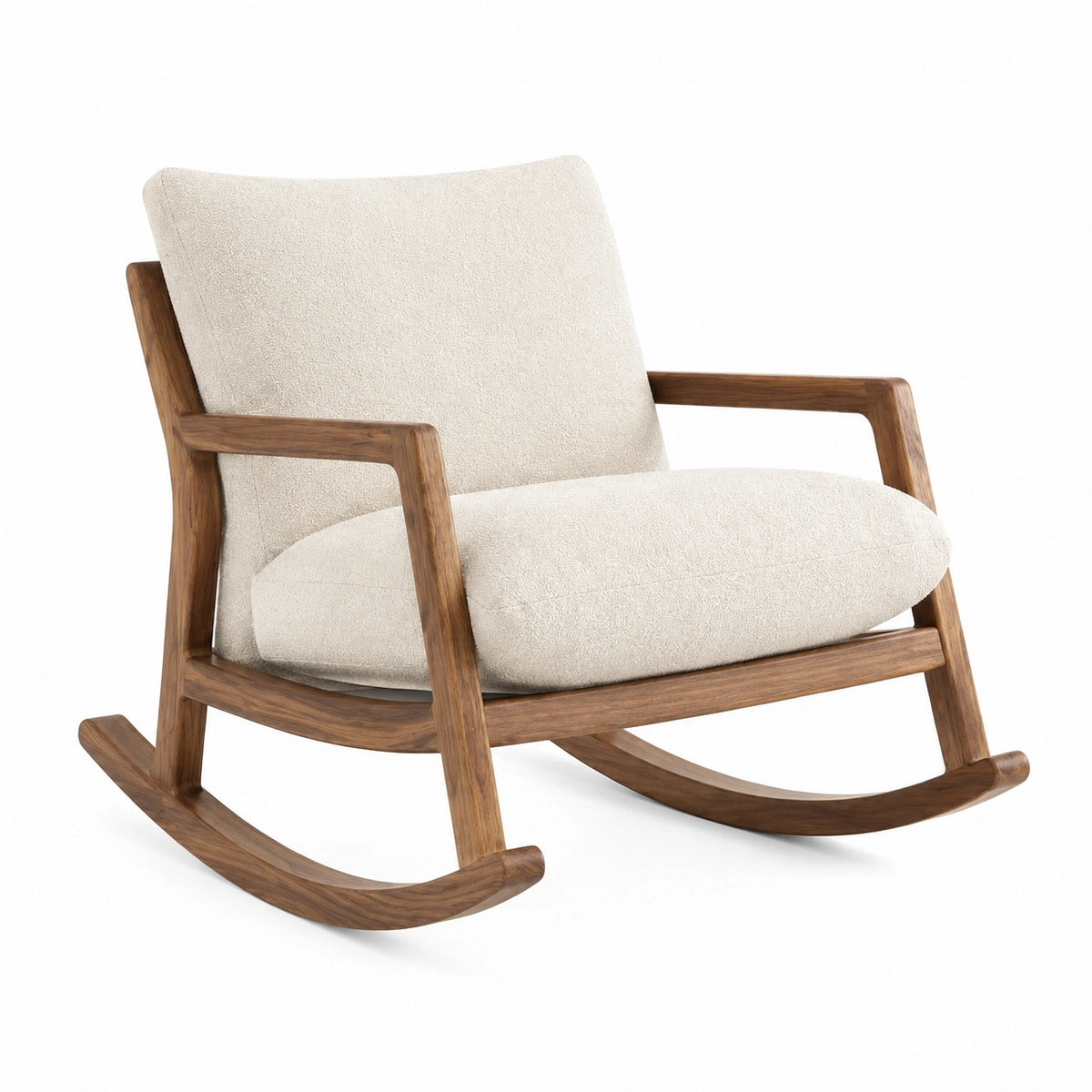 Fauteuil à bascule 70 x 90 x 100 cm en bois et tissu bouclette écru style contemporain