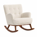 Fauteuil à bascule 82 x 90 x 100 cm tissu bouclette écru et bois style scandinave