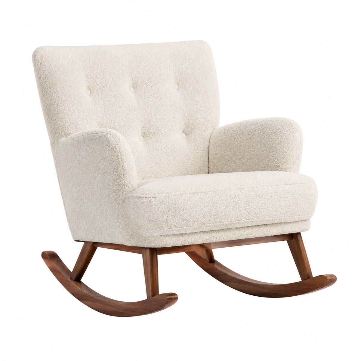 Fauteuil à bascule 82 x 90 x 100 cm tissu bouclette écru et bois style scandinave