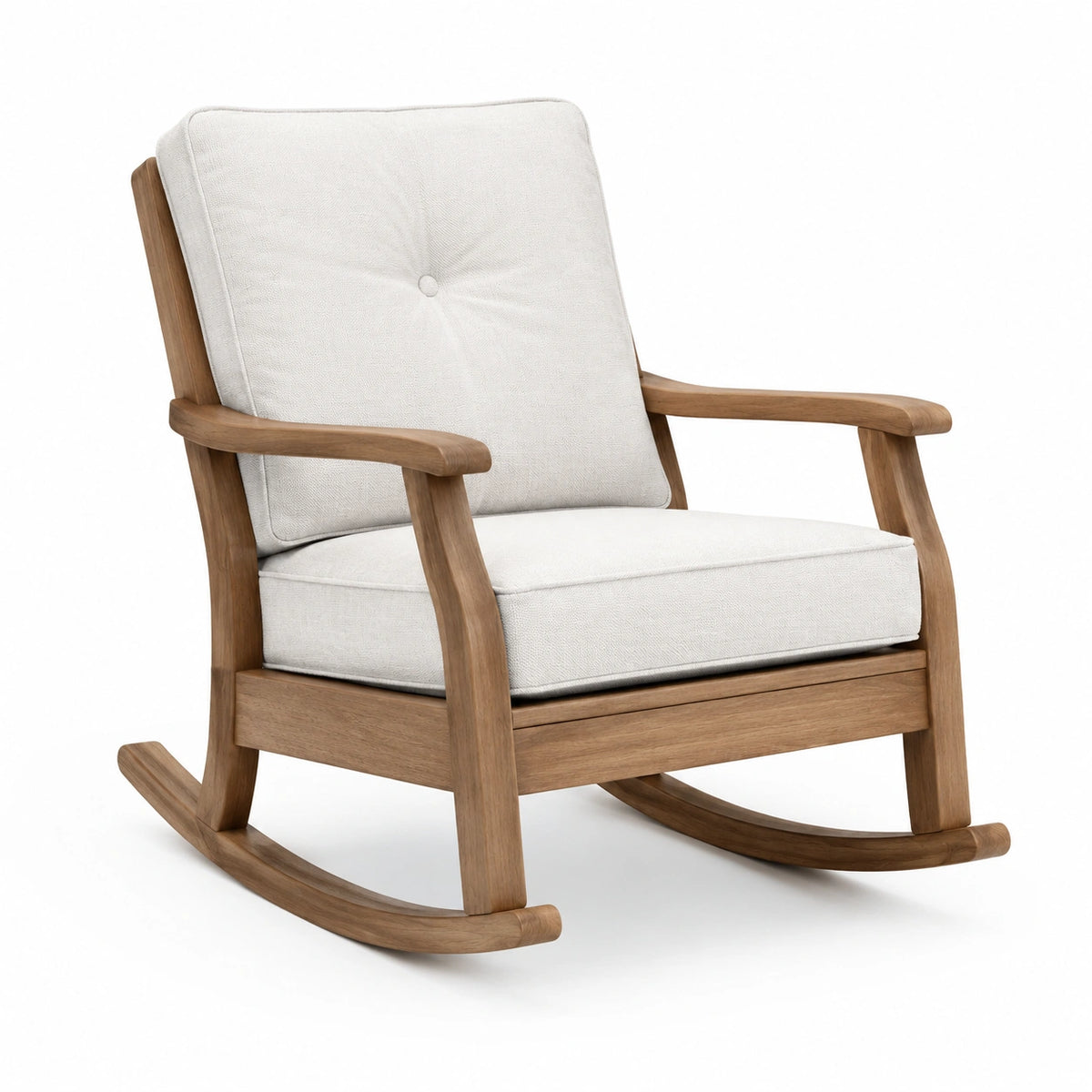 Fauteuil à bascule 70 x 90 x 98 cm en bois et tissu écru style scandinave
