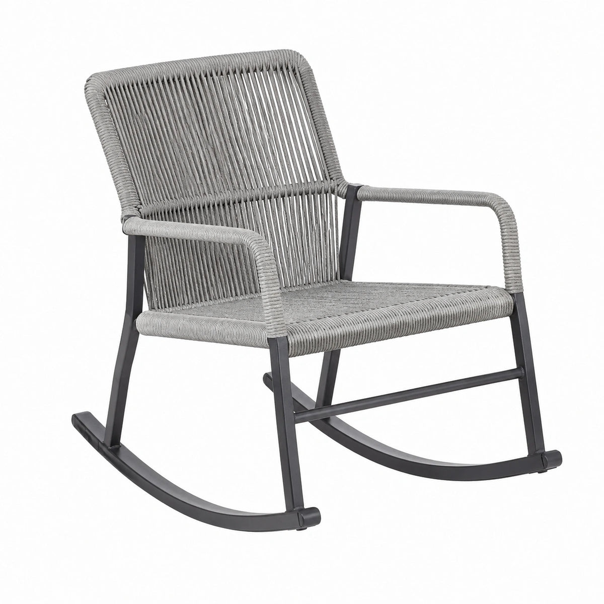 Fauteuil à bascule 70 x 90 x 100 cm en corde tressée gris et métal noir style contemporain