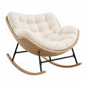 Fauteuil à bascule 100 x 85 x 95 cm en rotin beige avec assise rembourrée style bohème