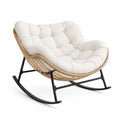 Fauteuil à bascule 100 x 85 x 95 cm en rotin beige avec structure en acier pour salon style bohème