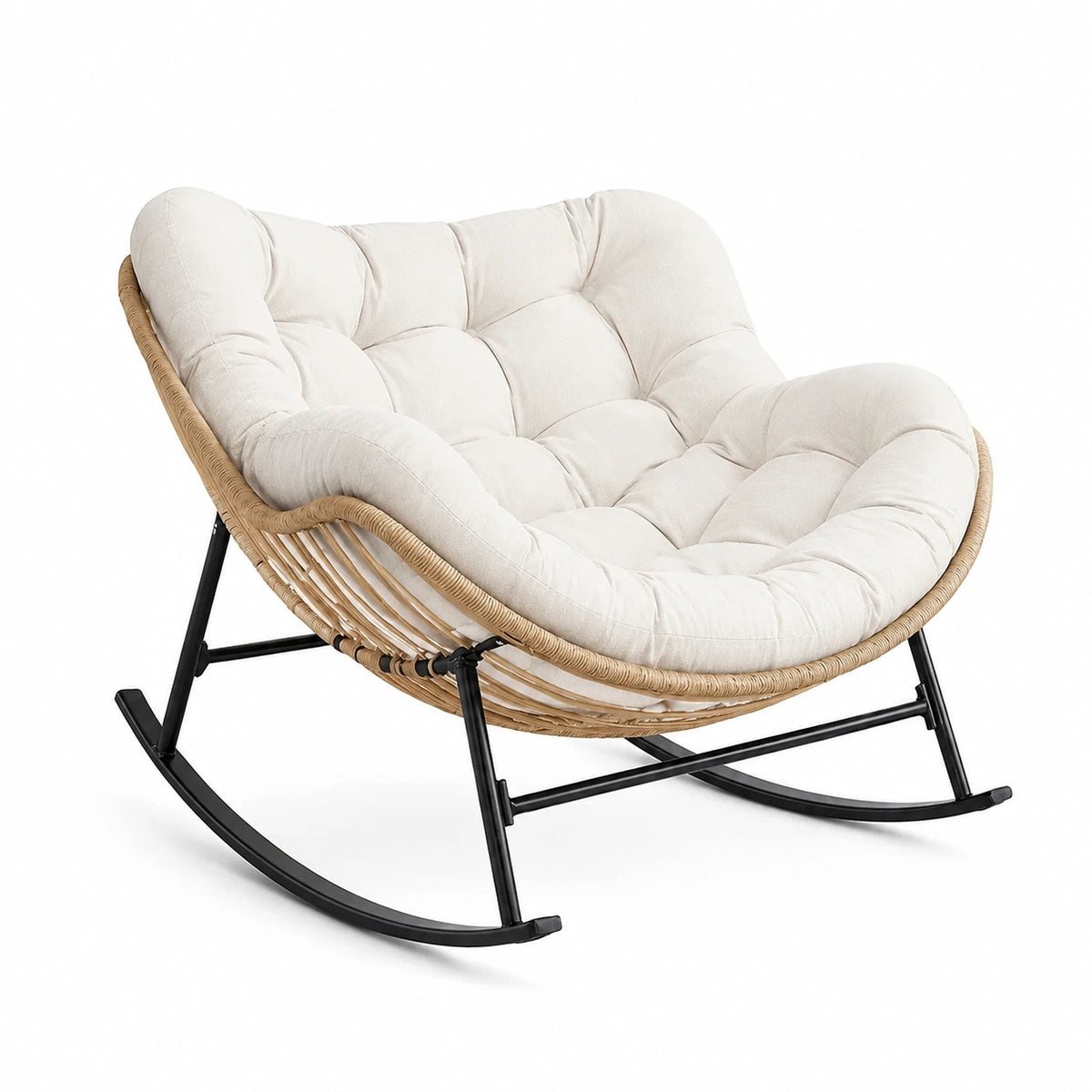 Fauteuil à bascule 100 x 85 x 95 cm en rotin beige avec structure en acier pour salon style bohème