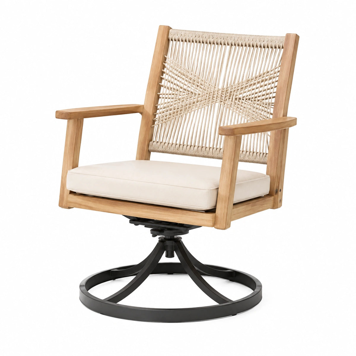 Fauteuil pivotant 74 x 80 x 92 cm bois naturel corde beige style bohème