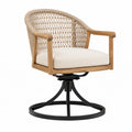 Fauteuil pivotant 70 x 65 x 85 cm en bois et rotin naturel avec assise beige style bohème