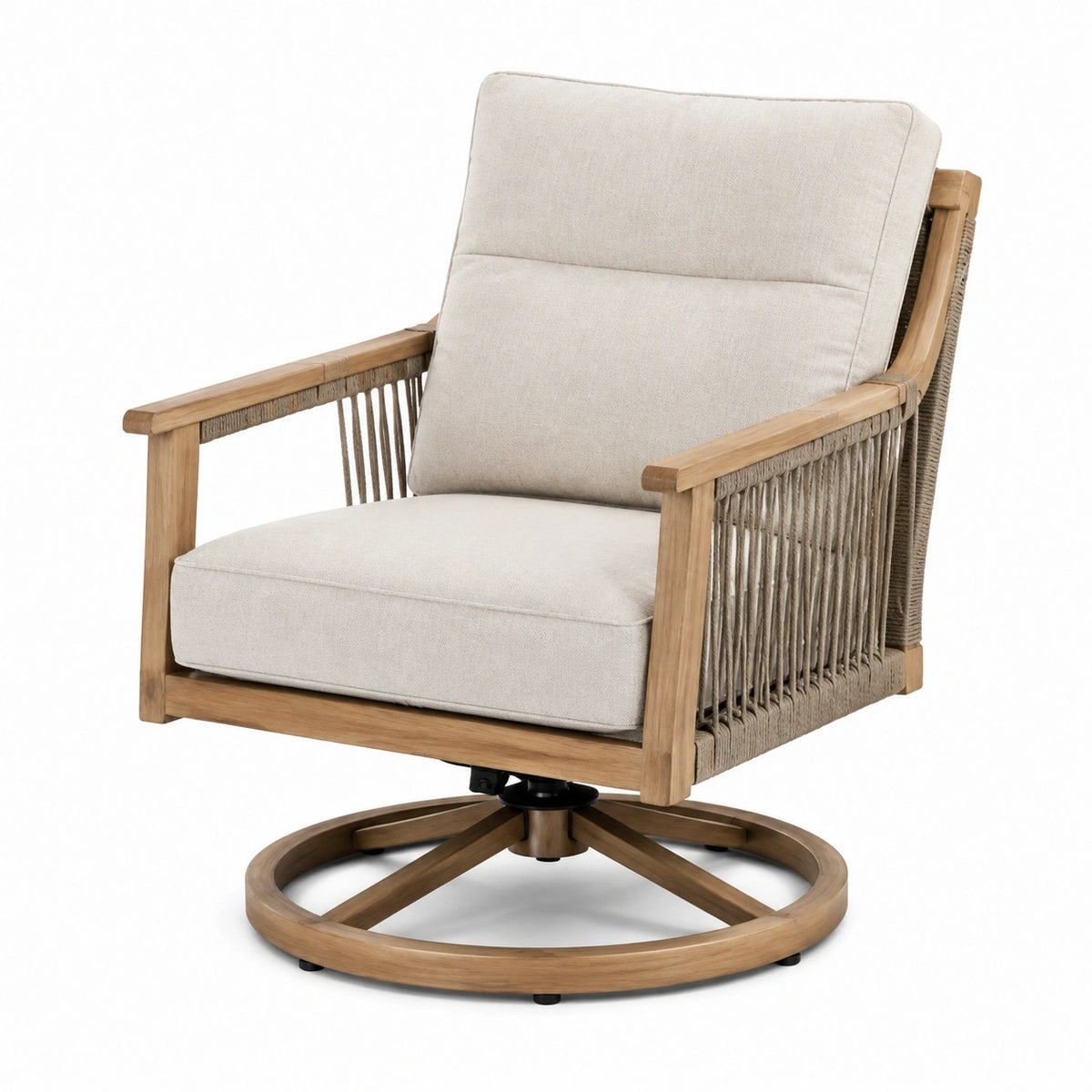 Fauteuil de jardin pivotant 78 x 82 x 95 cm en bois beige avec cordage style naturel
