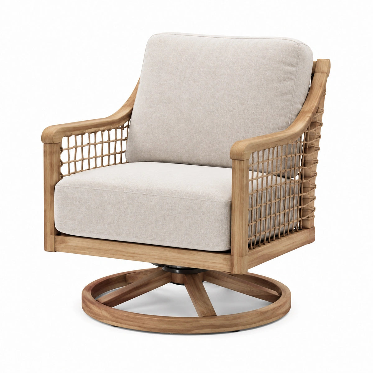 Fauteuil pivotant 78 x 82 x 92 cm en bois et rotin beige style naturel